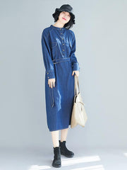 Blue Loose Belt Jean Midi Dress