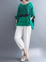 Loose Abstract Pattern Printed Bat Short Sleeve T-Shirt