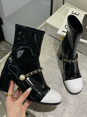 Retro Contrast Color Middle Heels Martin Boots