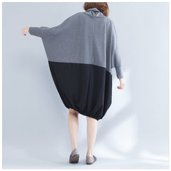 Women High Neck Stitching Casual Dress