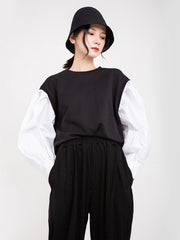 Women Stitching Round Neck Pullover Sweatshirt