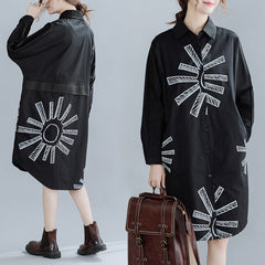 Lapel Printed Loose Long Sleeves Shirt Dress