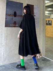 Solid Color V-Neck Black Slim Cardigan Dress