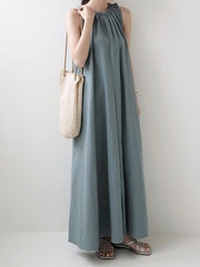 Solid Color Loose Sleeveless Halter Casual Maxi Dress