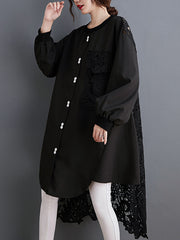 Round-Neck Lace Split-Joint Long Dress