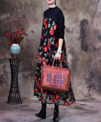 Retro Embroidered Knitted Patchwork Midi Dress