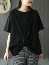 Solid Color Splicing Cropped Pleated T-Shirt