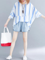 Loose Striped Batwing Sleeves Shirt
