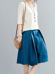 Cotton Solid Color Loose Waist Wide Leg Shorts Pants