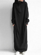 Casual Hooded Zipper Solid Color Hoodie Dress