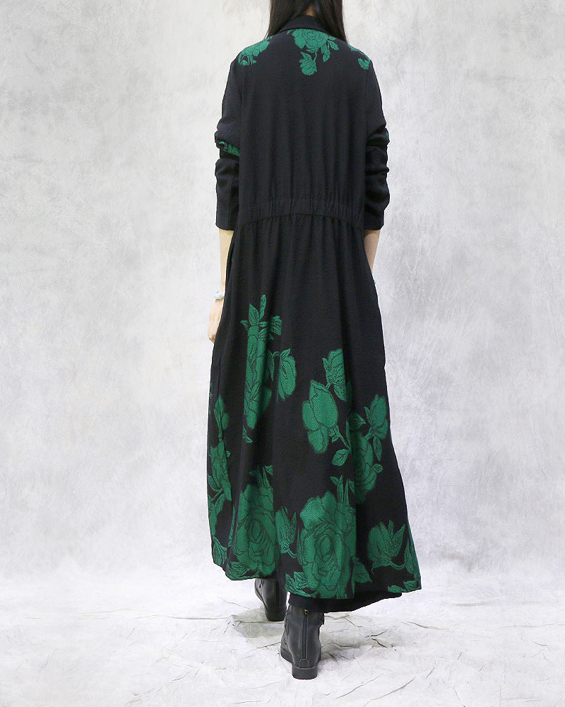 Retro Floral Print Slim Midi Outwear
