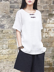 Chinoiserie Frog Round-neck Ramie Cotton T-shirt