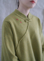 Retro Embroidered Buckle Brushed Sweatshirt