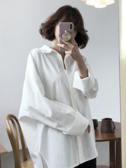 Loose Casual Solid Color High-Low Shirt