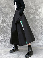 Loose High-Waisted Splicing Color A-Line Skirt
