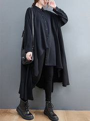 Solid Color Lapel Irregular Shirt Midi Dress