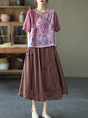 Vintage Embroidered Floral Stitching Linen Shirt