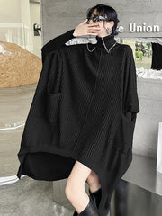 Urban High-Low Roomy Pure Color High-Neck Sweater Dresses