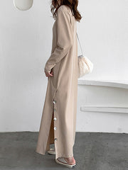 Side Seam Slit Button All-Match Dress