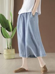 Vintage Elastic Waist Design Wide Leg Pants