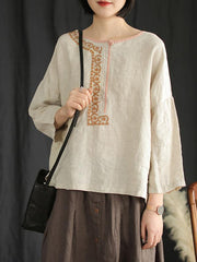 Retro Linen Embroidered T-shirts