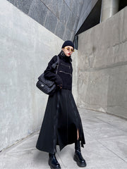 Women High Waist Stitching Irregular Zipper Skirt