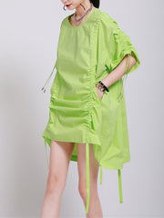 Women Slim Drawstring Pleated Loose Dress