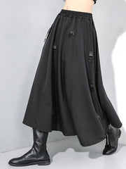 Black Elastic Waist Stitching Cropped Skirt