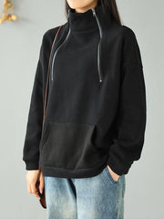 Women Plus Fleece High Neck Zipper Sweatshirt