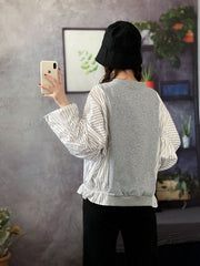 Women Casual Stitching Striped Sweatshirt