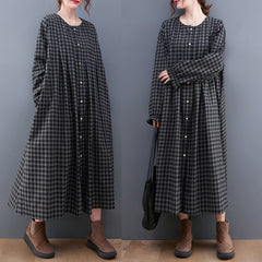 Retro Loose Plaid Maxi Drss