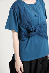 Women Stitching Round Neck Tie Casual T-Shirt