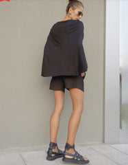 Two-Piece Tops Simple Black Vest With Cloak