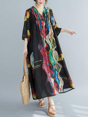 Loose Abstract Printed V-Neck Dress