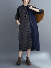 Retro Contrast Stitching Plaid Dress