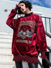 Loose Printed Fringed Sweatshirt