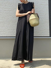 Casual Round Neck Ruffled Sleeveless Slim Dress