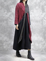 Stitched Plaid Chest Cross V-Neck Maxi Dress