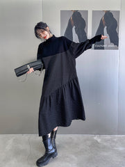 Simple Stitching Long Sleeve Loose Dress