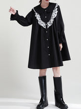 Retro Loose Splicing Polka-Dot Shirt Dress