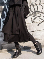 Black Cropped Pleated A-Line Skirt