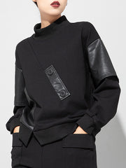 Women Loose Stitching Stand Up Collar Sweatshirt