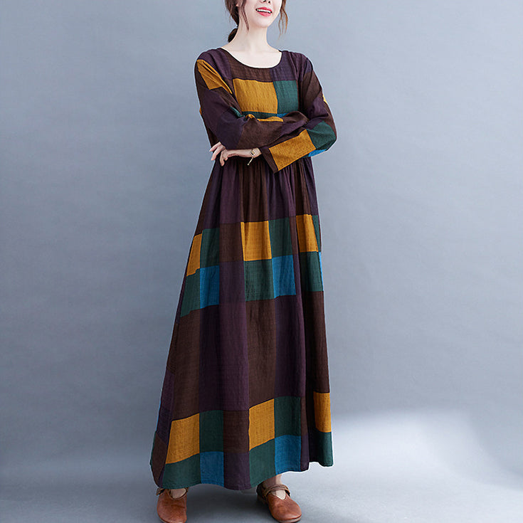 Literary Plus Size Printed Long Sleeve Maxi Dress