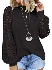 Round Neck And Long Sleeve Lace Stitching Shirt
