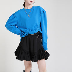 Women's Pleated Long Sleeve Loose Sweatshirt