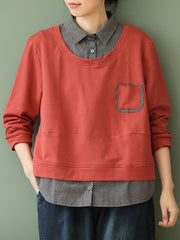 Women Retro Loose Stitching Casual Sweater