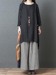 Solid Split-joint Round-neck Short Shirt Dress