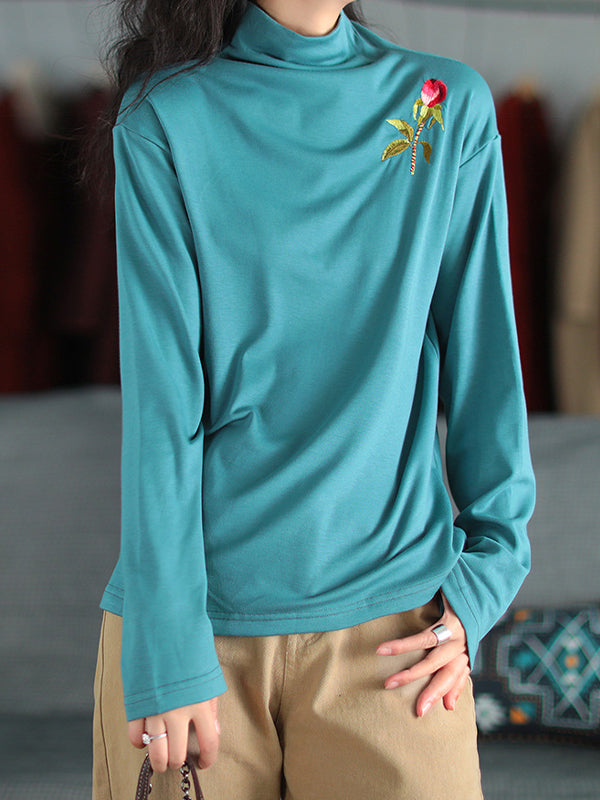 Embroidered High-Neck Long Sleeves Blouse