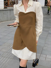 Loose Color-Blocking Stitching Shirt Midi Dress