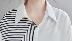 Women Irregular Personality Stitching Lapel Shirt
